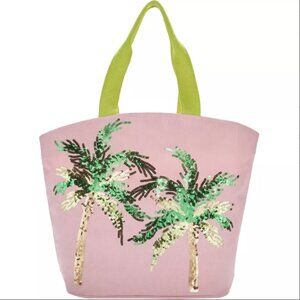 Mina Victory Palm Trees Blush Beach Tote Bag